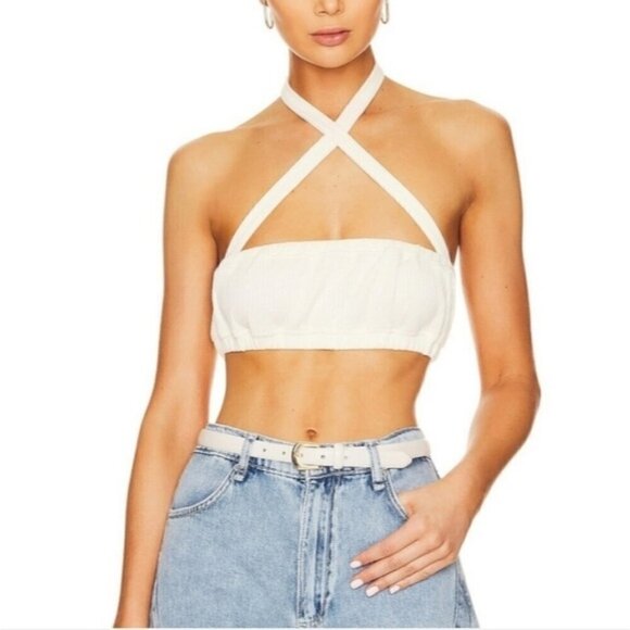 WeWoreWhat Bra Top Women Medium Ivory Revolve Ribbed Stretchy Cropped New - Picture 1 of 10